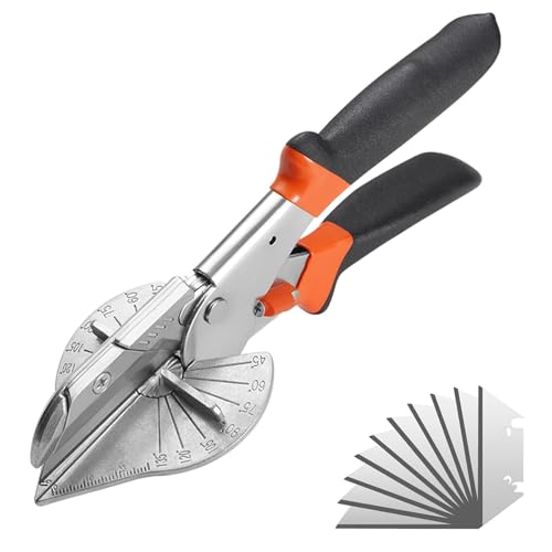 Wjelet 1 Pcs Mitre Shears Trunking Cutter 45 to 135 Degree Miter Shears Multi Angle Blind Cutter Tool for Cutting Soft Wood PVC Plastic with 10 Spare Blades
