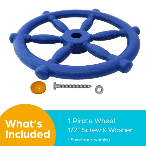 Jungle Gym Kingdom Pirate Ship Wheel for Kids - Toy Steering Wheel for Treehouse, Outdoor Playhouse, Backyard Playset or Swing Set - Playground Accessories & Attachments (Blue)