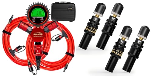 4 Tire Inflation Deflation System and 4PCS Tire Deflator Kit,Fits up to 200" Wheelbase,300psi Digital Tyre Pressure Gauge and Plastic Suitcase,4 Tire Inflation Kit for Truck,Car,Trailers,Motorcycles