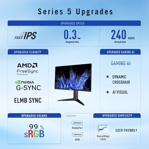 Image of ASUS TUF 24 inch Gaming Monitor,1080P IPS Panel, 240Hz, 0.3ms, 99% sRGB, FreeSync Premium & G-SYNC Compatible, ELMB SYNC, Gaming AI, DisplayPort, HDMI, Eye Care, Height|Tilt|Swivel|Pivot, Adjustable Stand