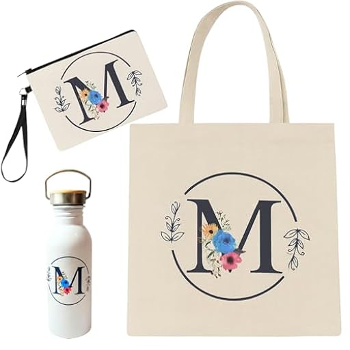 Grupo Darik Pack Personalizado con Letra Inicial – Totebag Lino + Estuche con Asa + Botella de Acero Inox 600ml – Diseño Floral – Regalo Mujer, Cumpleaños, Día de la Madre | Ya disponible en tu tienda friki favorita! En mundofriki.es!