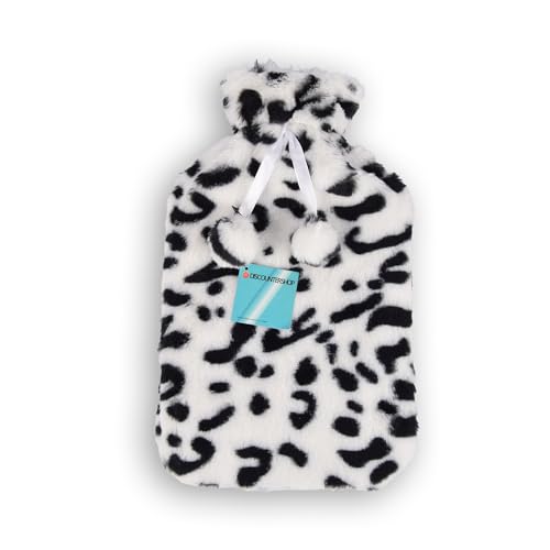 Bouillotte en peluche 1,75l noire et blanche pour soulager les crampes du dos et des mains