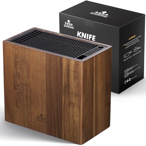 ENOKING Porte Couteaux en Bois D'acacia, Range Couteaux de Cuisine Universel Avec Couvercle en Plastique, Bloc Couteaux Cuisine Vide de Haute Qualité Pour...