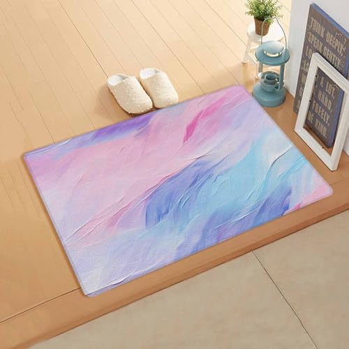 Pink Purple Antifatigue Kitchen Bath Door Mat Cushioned Runner Rug,Washable Welcome Floor Sink Mat,Waterproof & Non-Slip Kitchen Standing Doormat,Contemporary Blue Smear Painting Abstract Art 20