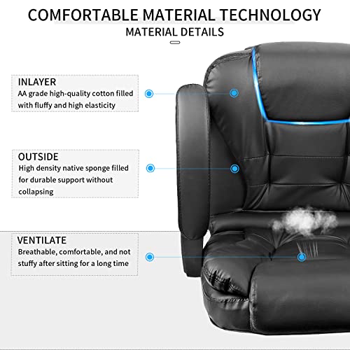 Rocking Office Chair Executive Office Chair Pu Leather Ergonomic Office Chair High Back Swivel Chair With Retractable Footrest And Metal Base Black Office Chair #TOP5