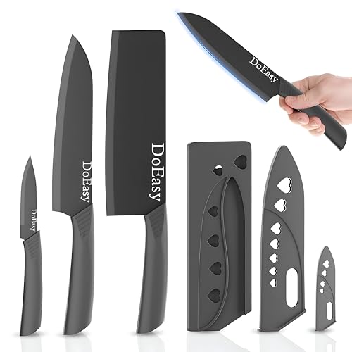 Image of 3 Piece Stainless Steel Professional Kitchen Knife Set /Meat Knife /Chef Knife with Non-Slip Handle Sharp Manual Sharpening for Home Kitchen, High Carbon Stainless Steel Knife Set (Black)