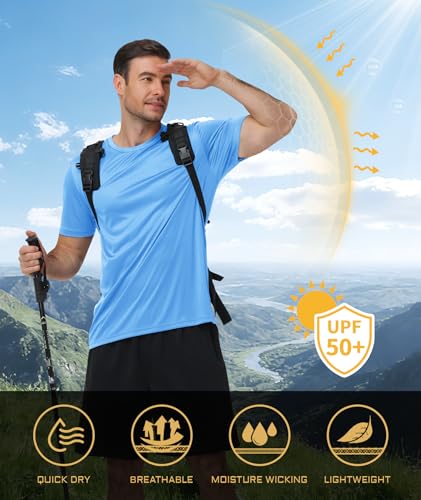 Image of 3 Pack Mens Swim Shirt Workout Shirts UPF 50+ Short Sleeve Rash Guard Fast Dry Sun Protection Lightweight Water Shirt