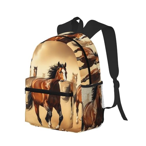 Fashion Daypack Large Capacity Anti-Theft Multipurpose Carry On Bag for Sports Picnic Bicycle, Wild Chestnut Horses Bags, Camping Outdoor Backpack Bookbag2