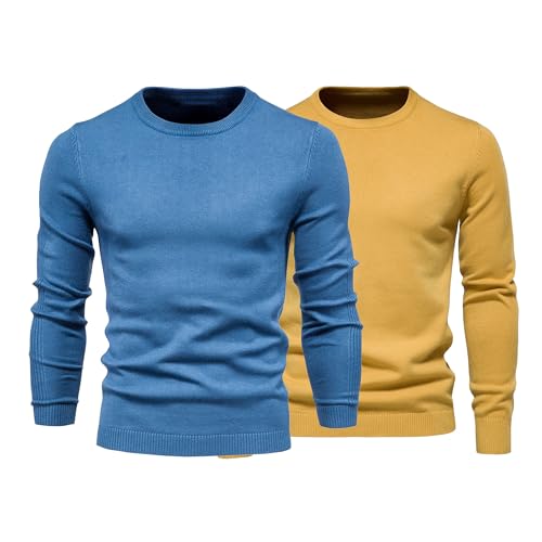 Men's Round Neck Thermal Sweater Crew Neck Slim Fit Sweaters Long Sleeve Knitted Male Pullover