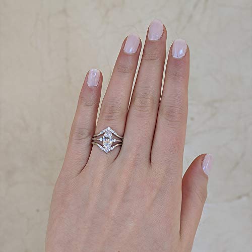 TwoBirch 925 Silver Marquise Three Ring Bridal Set with Three Stone Marquise Engagement Ring and Two Matching Chevron Contour Bands4