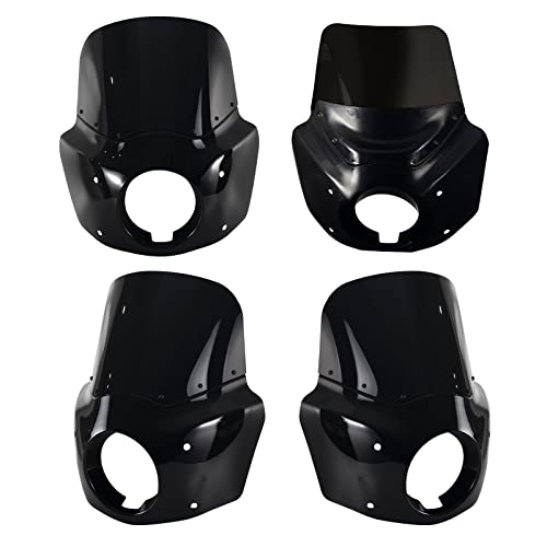 Image of FATECIM Motorcycle 5.75 inch Headlight Fairing with 11 inch Dark Smoke Windshield Windscreen & 48-58mm Mounting Kit Headlight Extension Block For Harley 2018 2019 2020 2021 2022 Softail FXBB Street Bob