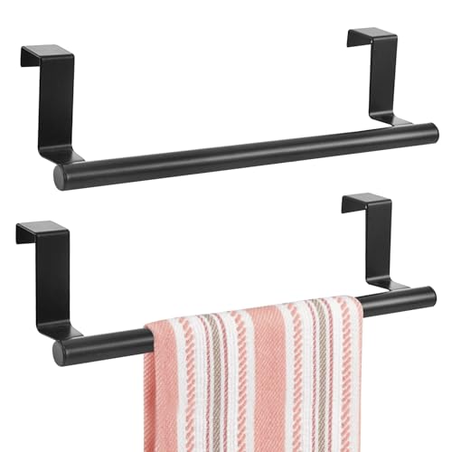 SRTSTR 2 Piezas Toalleros de Baño Sin Taladro Colgador Trapos Cocina 36cm Toallero para Puertas de Acero Inoxidable Toallero Mueble Soporte Barra Toalleros para Baño Cocina Negro