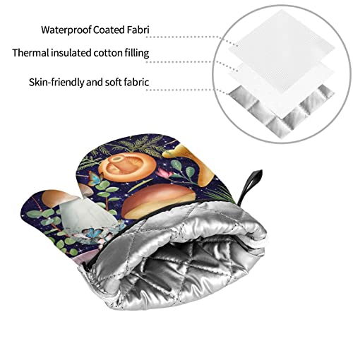 Mushroom Oven Mitts And Pot Holders Sets,Tropical Leaves Oven Mitts Butterfly Oven Mitts Starry Sky Heat Resistant Baking Gloves 4-Piece Set For Bbq Cooking Grilling #TOP3