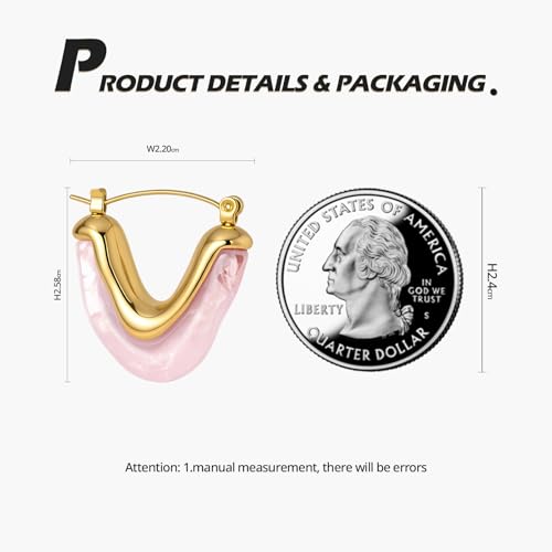 Image of Fullpop Vintage Earrings for Women, Chunky 14K Gold Plated Resin Hoop Earrings Lightweight Hollow Drop Earrings Hypoallergenic Earrings for Women Vintage Anthropologie Jewelry Gifts for Women
