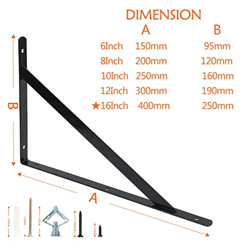 Heavy Duty Shelf Brackets 400x250mm, 4 Pack 16 Inch Wall L Brackets with 90 Degree Triangle, Mounting Screws Included - Image 2