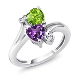 Green Peridot and Purple Amethyst 925 Sterling Silver Women's Ring 1.51 Cttw Heart Shape Gemstone Birthstone Available 5,6,7,8,9
