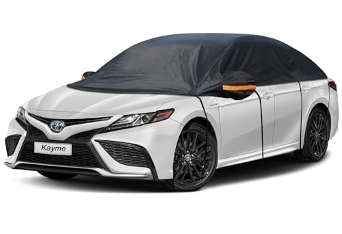 Kayme Half Car Cover, Windshield Cover for Ice and Snow Top with Reflective Straps, Roof Cover...