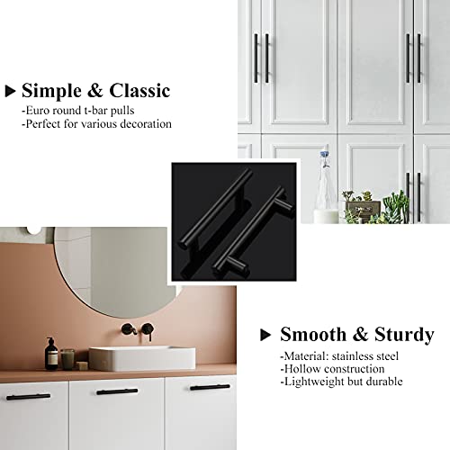 Image of Probrico 12 Pack|3-1 /2 Inch Black Cabinet Pulls Stainless Steel Kitchen Cabinet Handles, Round T Bar Cupboard Furniture Hardware,Drawer Dresser Closet Pulls Wardrobe Handles,Total Lenght:6 Inch