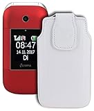 Suncase Original Tasche für Olympia Janus | Hülle Leder Etui Handytasche Ledertasche Schutzhülle Hülle in vollnarbiges-Weiss