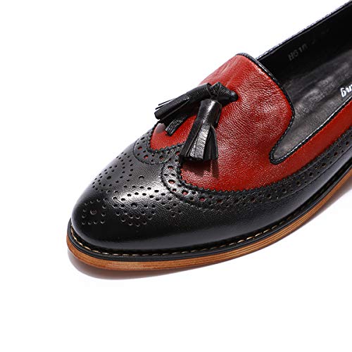 Image of Mona flying Women's Leather Tassel Loafers Slip on Brogue Flat Office Shoes