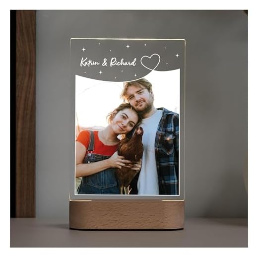 Geschenkfreude Acrylglas Foto personalisiert mit Namen - UV-Druck - beleuchteter Bilderrahmen LED - Valentinstags Geschenk für Ihn und Sie - Jahrestagsgeschenk für Freund und Freundin