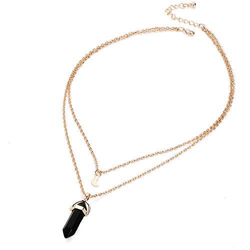 チャクラネックレス六角形コラムクレセント振り子ペンダントネックレス-黒