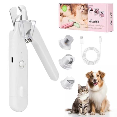 Wuioyz 2-in-1 Dog Nail Grinder &Dog Nail Clippers with LightCat Nail Clippers Ultra-Quiet USB Rechargeable Multiple Grinding Methods and Splash Guard for Large Medium Small Dogs Cats Pets(White)