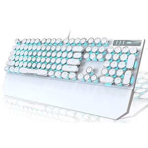 Camiysn Typewriter Style Mechanical Gaming Keyboard, White Retro Punk Gaming Keyboard with Blue Backlit, 104 Keys Blue Switch Wired Cute Keyboard, Round Keycaps for Windows/Mac/PC