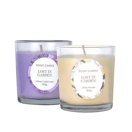 Image of MINISO Scented Candles Home Wax Scented Candle Aroma Decoration Candles Gift for Home Decor-Lost in Garden,150G*2, Wild Flower+Velvet Tuberose