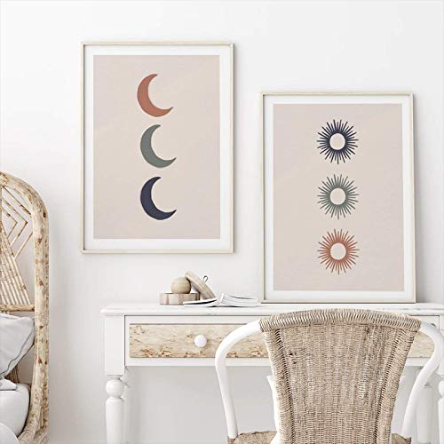 Toile poster abstrait soleil lune impression murale scandinave