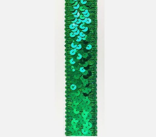 1 Pcs 1 1/4" Green Stretch Sequin Trim for Decorative 5 Yards - Rk8
