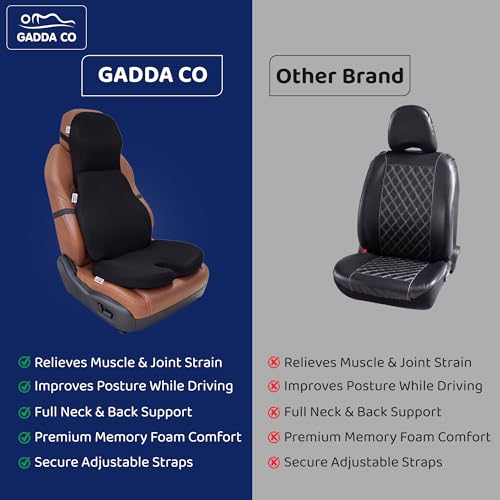 Image of GADDA CO Ultimate Car Comfort Combo | Neck Rest, Lumbar Backrest & Wedge Seat Cushion | Ergonomic 3-in-1 Support for Neck, Back & Hips | Long Drive & Daily Commute | Universal Fit | Mesh Black