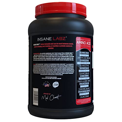 Image of Insane Labz Insane Whey,100% Muscle Building Whey Protein, BCAA Amino Profile, Mass Gainer, Meal Replacement (Strawberries & Cream, 30 Servings)