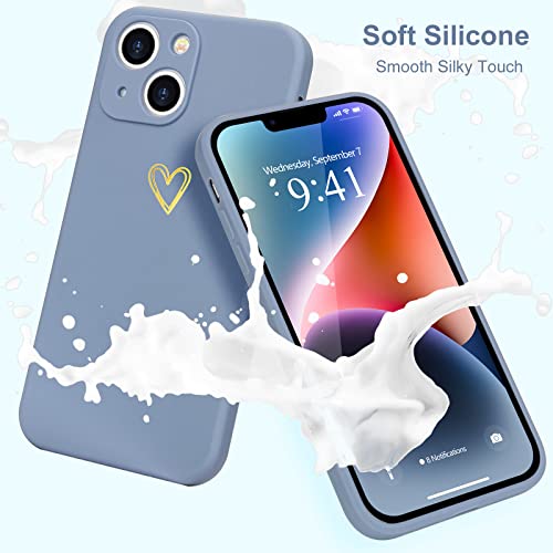 Image of Wirvyuer for iPhone 14 Phone Case Cute Heart Pattern Soft Shockproof Protective Silicone Phone Case for Women Girls, Blue Grey
