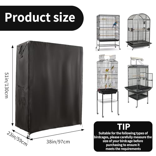 Image of Bird Cage Covers for Night,38 inchLx23 inchWx51 inchH,420D Fabric Washable Waterproof Large Dust Pet Birdcage Breathable Warm Protection Cover,Distraction and Light Eliminator for Winter,Cats,Mink(with Mesh)