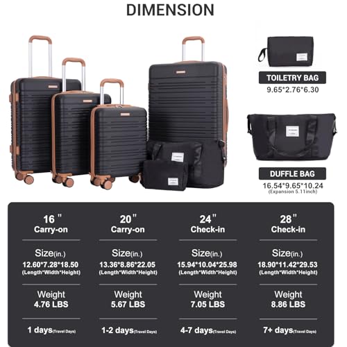 Image of 4-Piece Luggage Sets 16 inch20 inch24 inch28 inch,Suitcases with Double Spinner Wheels and TSA Lock,Hardcase 6 set Luggage with Underseat Duffel Bag