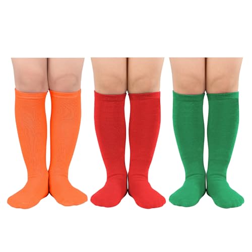 Lista de Calcetines hasta la rodilla para Niño los 5 mejores. 45 CULACCINO - Calcetines de fútbol para niños, a rayas, hasta la rodilla, calcetines de béisbol para niños, calcetines deportivos para niñas, Paquete de 3 rojo, verde y naranja,...