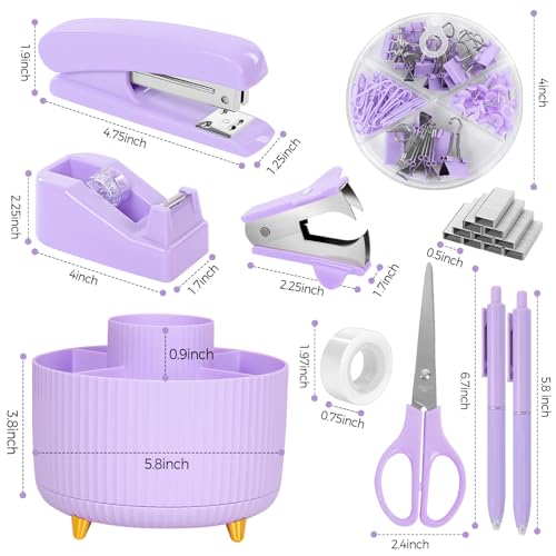 SKYDUE Purple Office Supplies Set, Purple Office Desk Accessories 10PCS, Pencil Holder for Desk, Stapler, Tape Dispenser, Scissors, Ruler, Binder/Paper Clips and 1000pcs Staples,Desk Supplies Set - Image 4