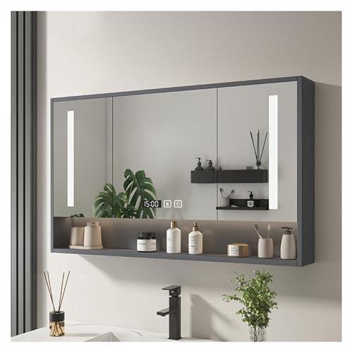 Armario LED con espejo de baño con estante de almacenamiento antivaho de 31.5 x 27.6 pulgadas