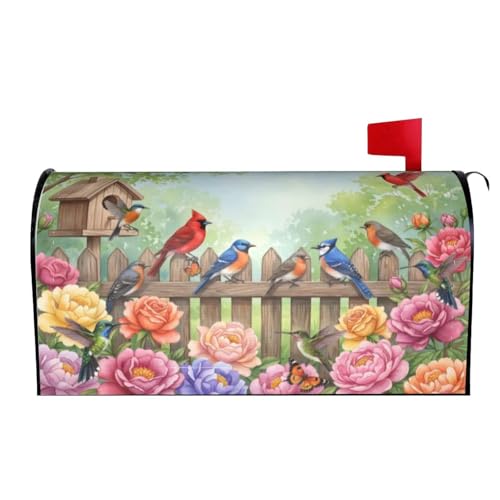 Image of Colorful Flowers and Birds Mailbox Cover Magnetic Spring Summer Seasonal Waterproof Mailbox Wraps Post Letter Box Decor 21x18 in