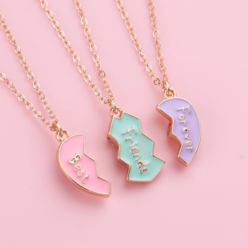 BFF Necklace for 3, Heart Broken Stitching Magnetic Best Friend Pendant for Women Friendship Jewelry Gift3