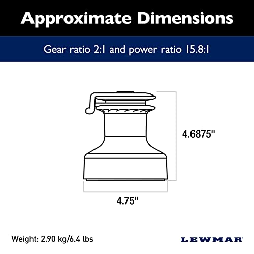 Image of Lewmar 15ST EVO Self Tailing Alloy Winch in Grey - Single Speed Size 15 Winch, Gear Ratio 2:1, Power Ratio 15.8:1, Measures 4-3 /4 inch Base Diameter x 4-11 /16 inch high, no Tools Required