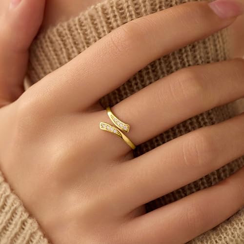 925 Sterling Silver Cubic Zirconia Crossover Eternity Band Rings for Women Adjustable Open Twist Wrap Statement Promise Ring to Daughter Mother Stackable Finger Birthday Wedding Jewelry4