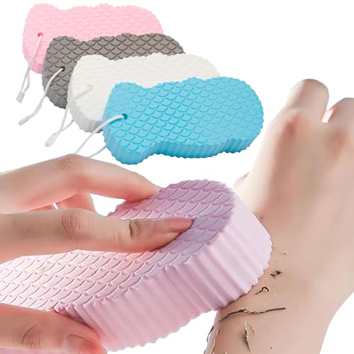 GmwyCzV 4 Pezzi Spugna da Bagno Esfoliante, Super Morbida Spugna Doccia Esfoliante, Riutilizzabile Spugne Magica, Spugne Doccia Morbida e Resistente, per Donne Uomini e Bambini
