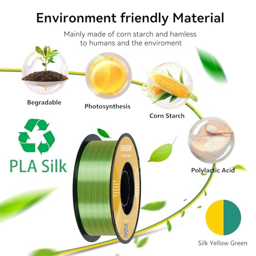 Image of Kingroon PLA Filament, Multicolor Silk PLA Filament, Dual Color 3D Printer Filament, 1.75 mm, Dimensional Accuracy + /- 0.03 mm, 1kg Spool(2.2lbs), Yellow Green