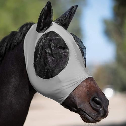 Bulevisiter Máscara antimoscas para caballos con orejas, protección ocular 3D, malla suave y transpirable, protector contra moscas para el sol y cómodo ajuste elástico, aseo reutilizable para caballos