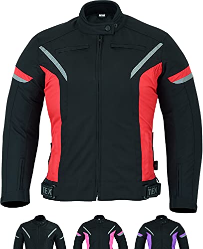 Damen motorradjacke mit protektoren für Sommer oder Winter - Textil wasserdicht motorroller motorrad bikerin mantel mit schutz rüstung (EN 1621-1) - Schwarz Rott - 5XL Damen motorradjacke mit protektoren für Sommer oder Winter - Textil wasserdicht motorroller motorrad bikerin mantel mit schutz rüstung (EN 1621-1) - Schwarz Rott - 5XL