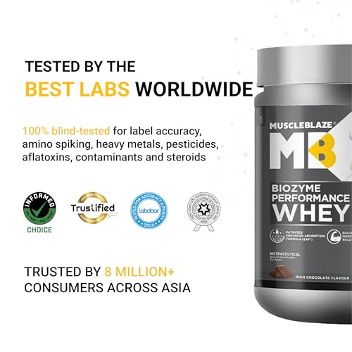 Image of MuscleBlaze Biozyme Performance Whey Protein Powder, Rich Chocolate (500g / 1.1lbs) | 25g Protein Per Scoop | Clinically Tested 50% Higher Protein Absorption