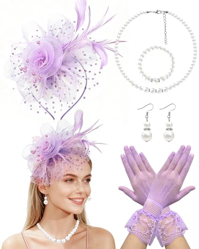 Bniksok 5-Pack Lavender Purple Fascinator Hat for Women Tea Party Halloween Costume Accessories