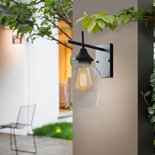 Image of SINOMAN Black Metal Wall Lamp with Oval Clear Glass Shade Modern Home Lighting Decorative Indoor Wall Light Fixture for Living Room, Bedroom, Hallway, Shops, Malls (with Bulb)